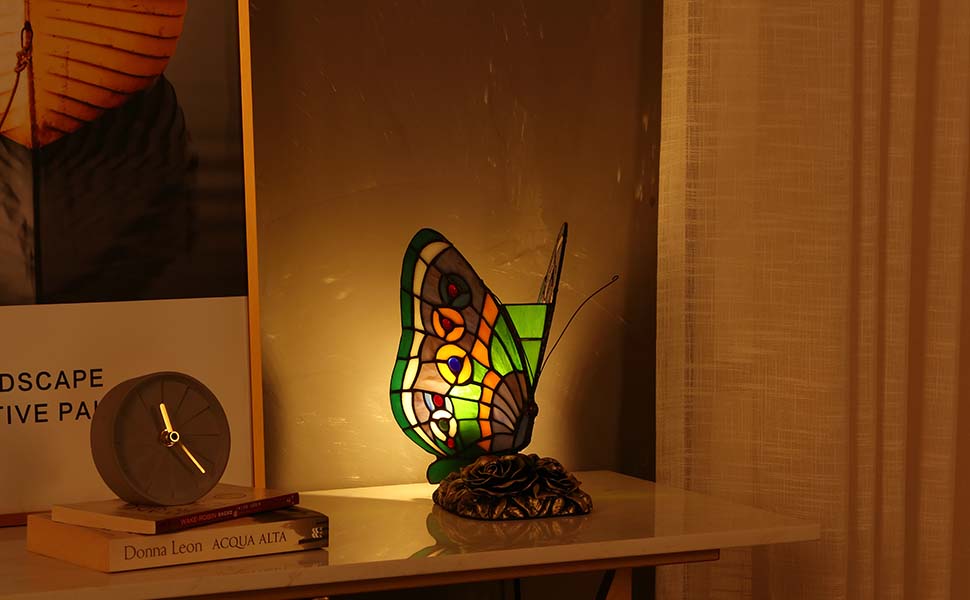 Butterfly Tiffany Style-Stained Glass Accent Table Lamp