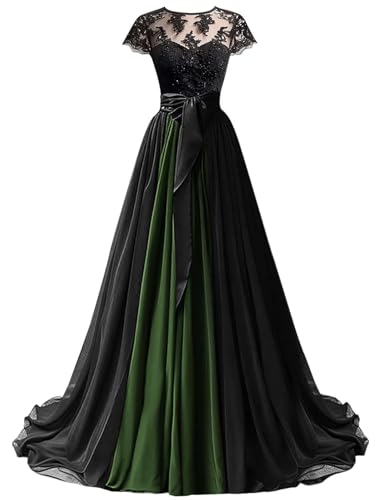 Mouccy Chiffon Lace Neck Gown