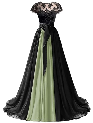 Mouccy Chiffon Lace Neck Gown