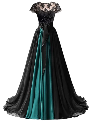 Mouccy Chiffon Lace Neck Gown