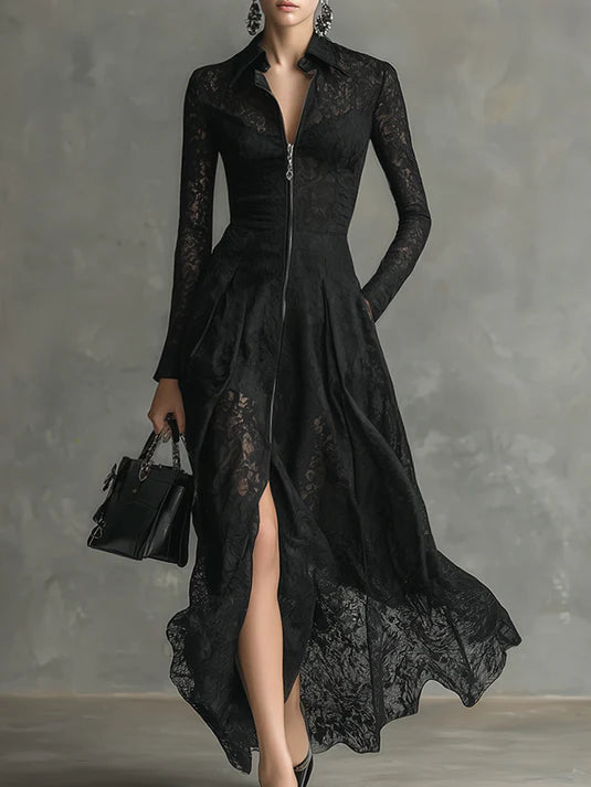 Black Lace Long Sleeve Maxi Dress