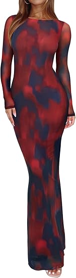 REORIA Sheer Long Dress