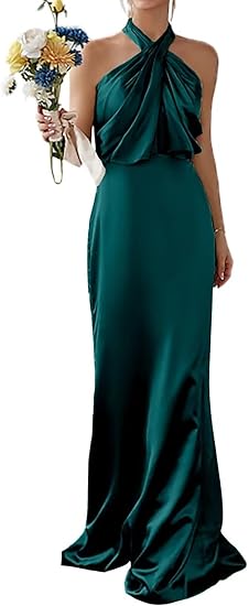Mars Road Halter Neck Satin Dress