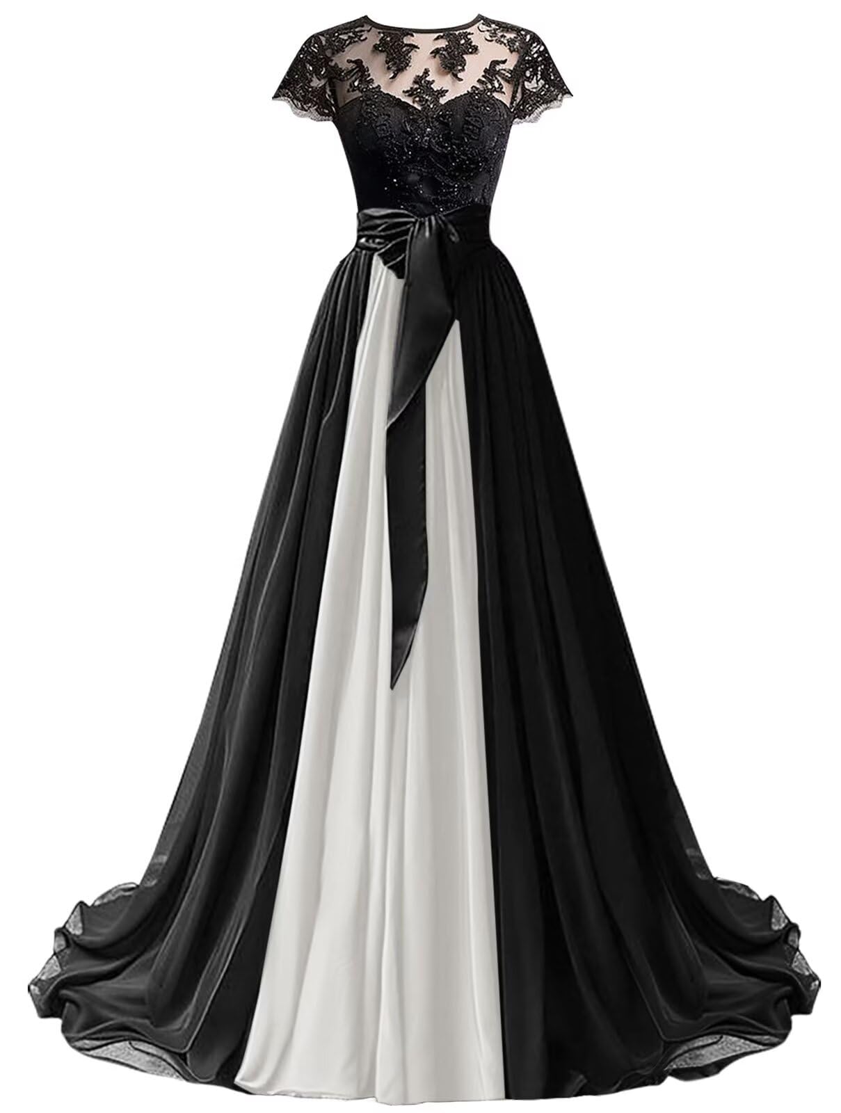 Mouccy Chiffon Lace Neck Gown