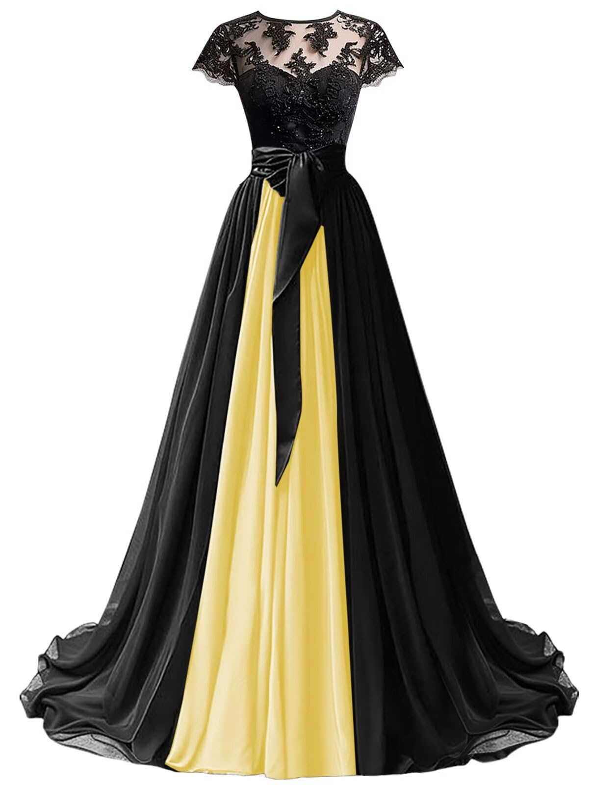 Mouccy Chiffon Lace Neck Gown