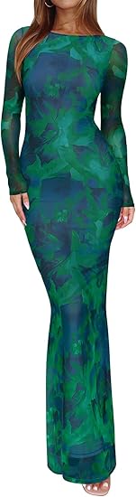 REORIA Sheer Long Dress