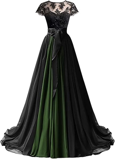 Mouccy Chiffon Lace Neck Gown