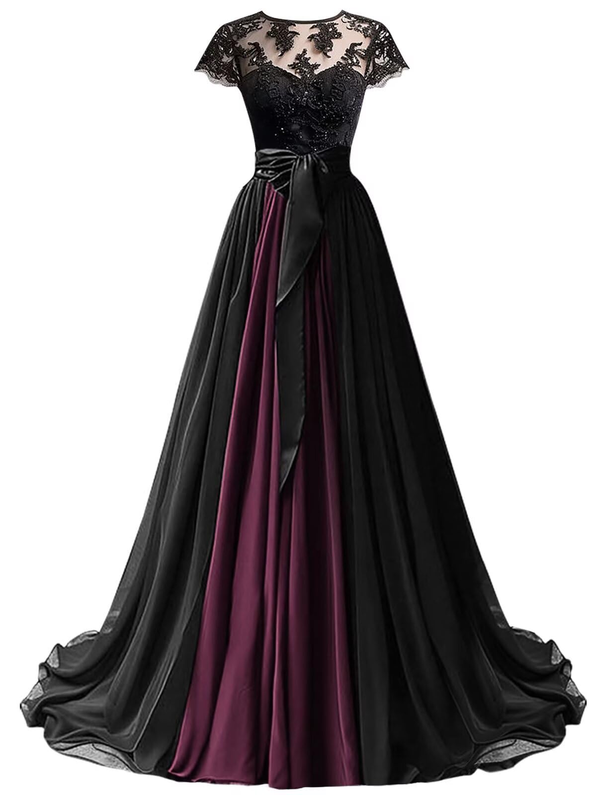 Mouccy Chiffon Lace Neck Gown