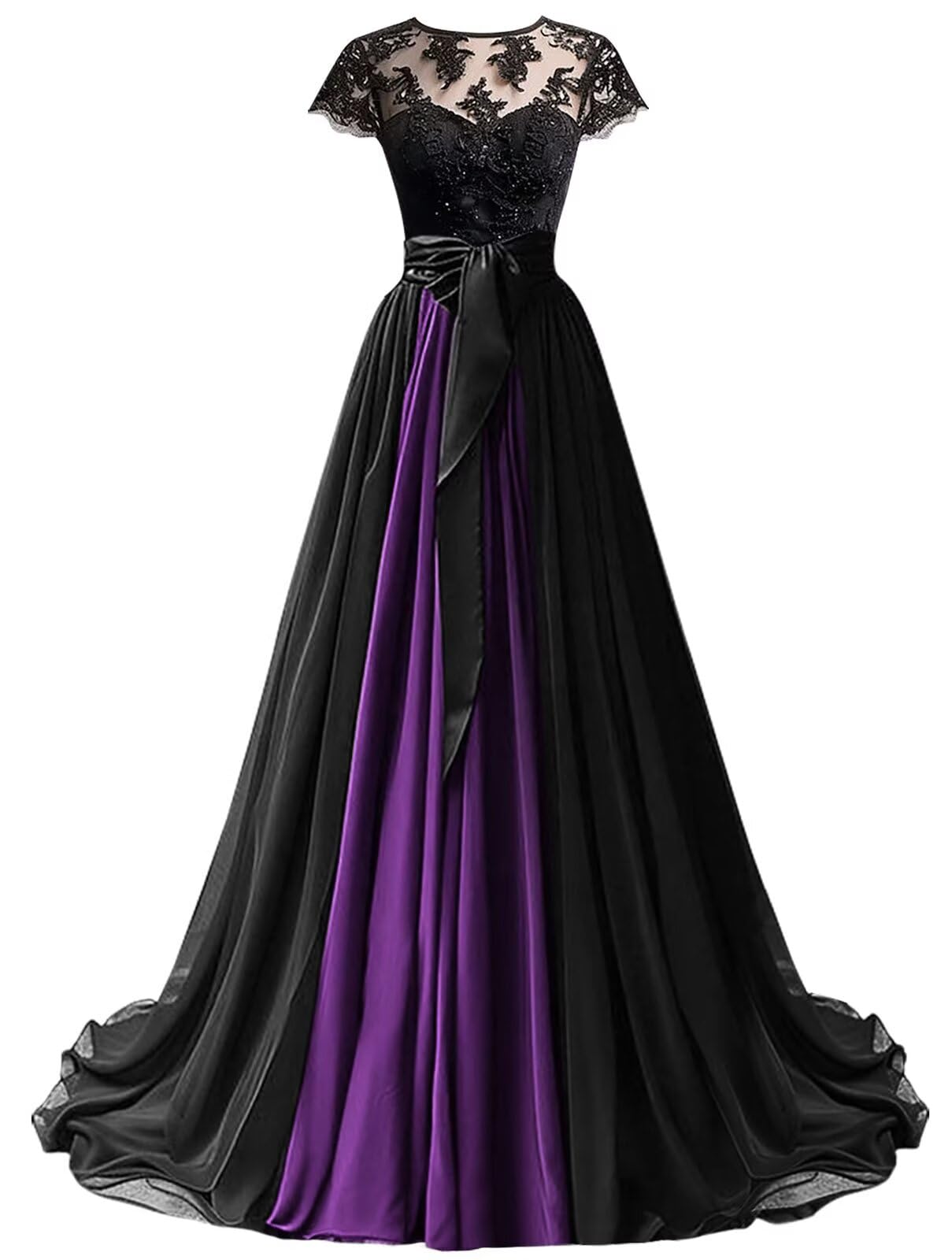 Mouccy Chiffon Lace Neck Gown