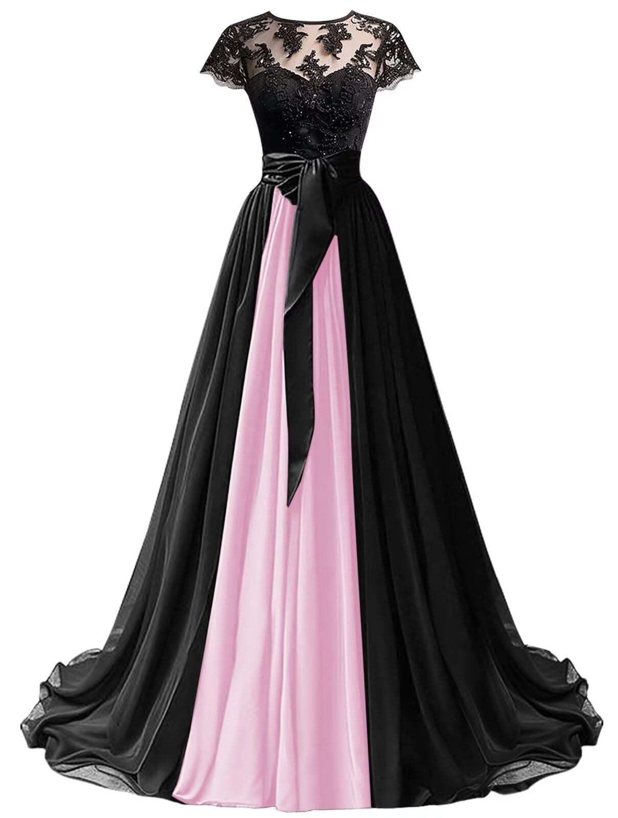 Mouccy Chiffon Lace Neck Gown