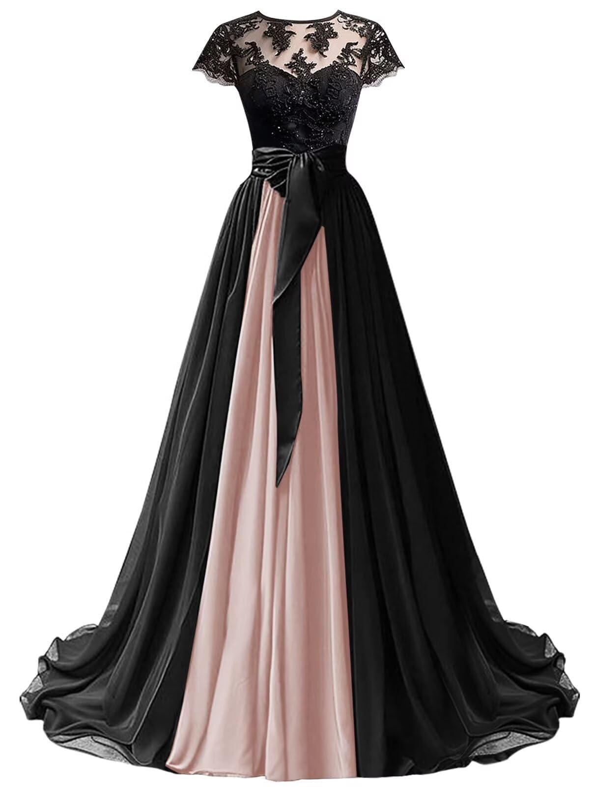 Mouccy Chiffon Lace Neck Gown