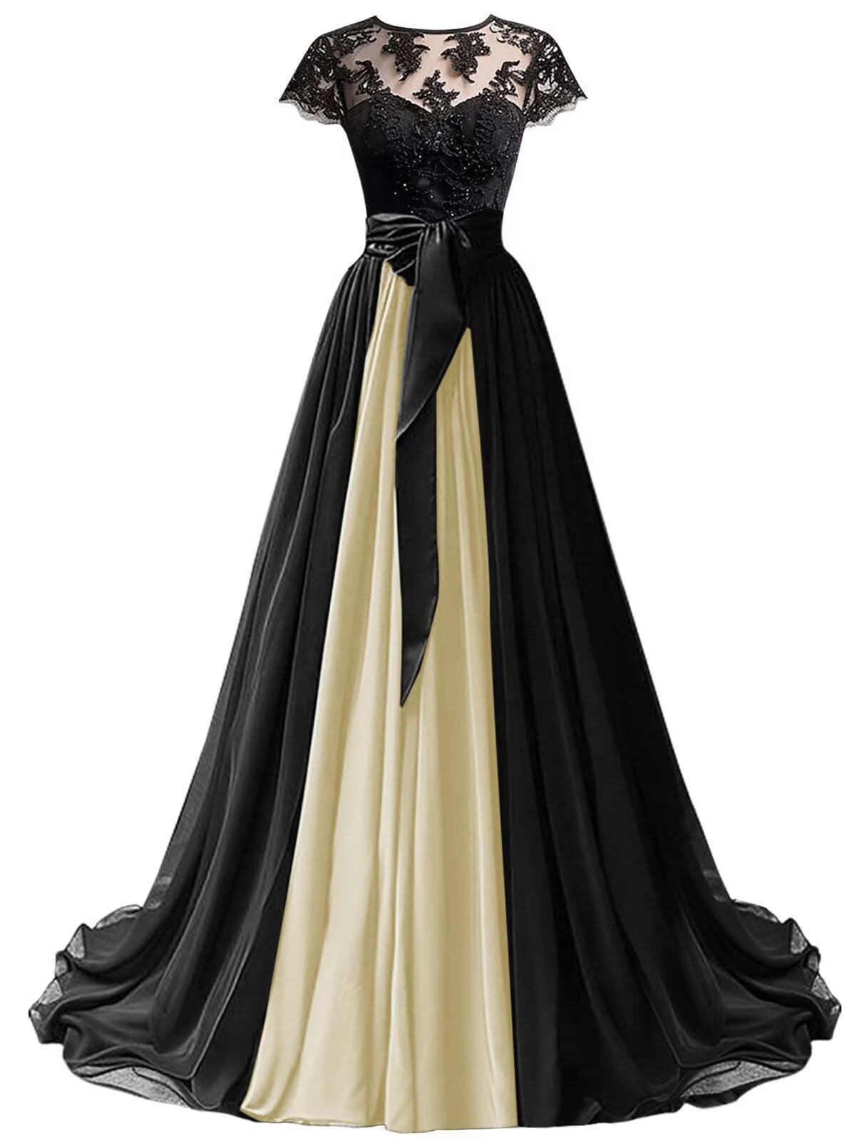 Mouccy Chiffon Lace Neck Gown