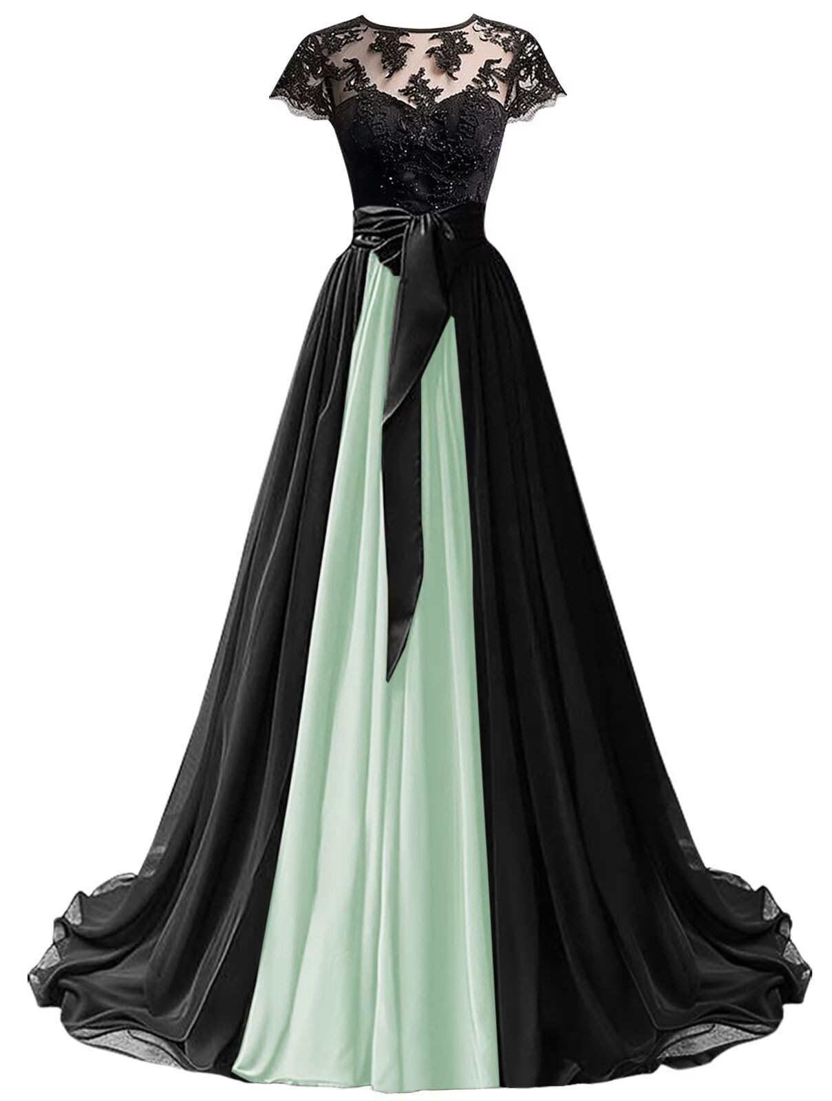 Mouccy Chiffon Lace Neck Gown