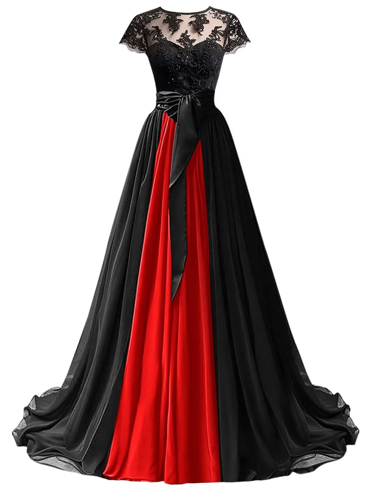 Mouccy Chiffon Lace Neck Gown