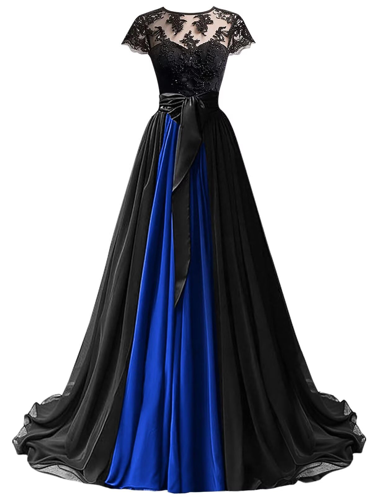 Mouccy Chiffon Lace Neck Gown