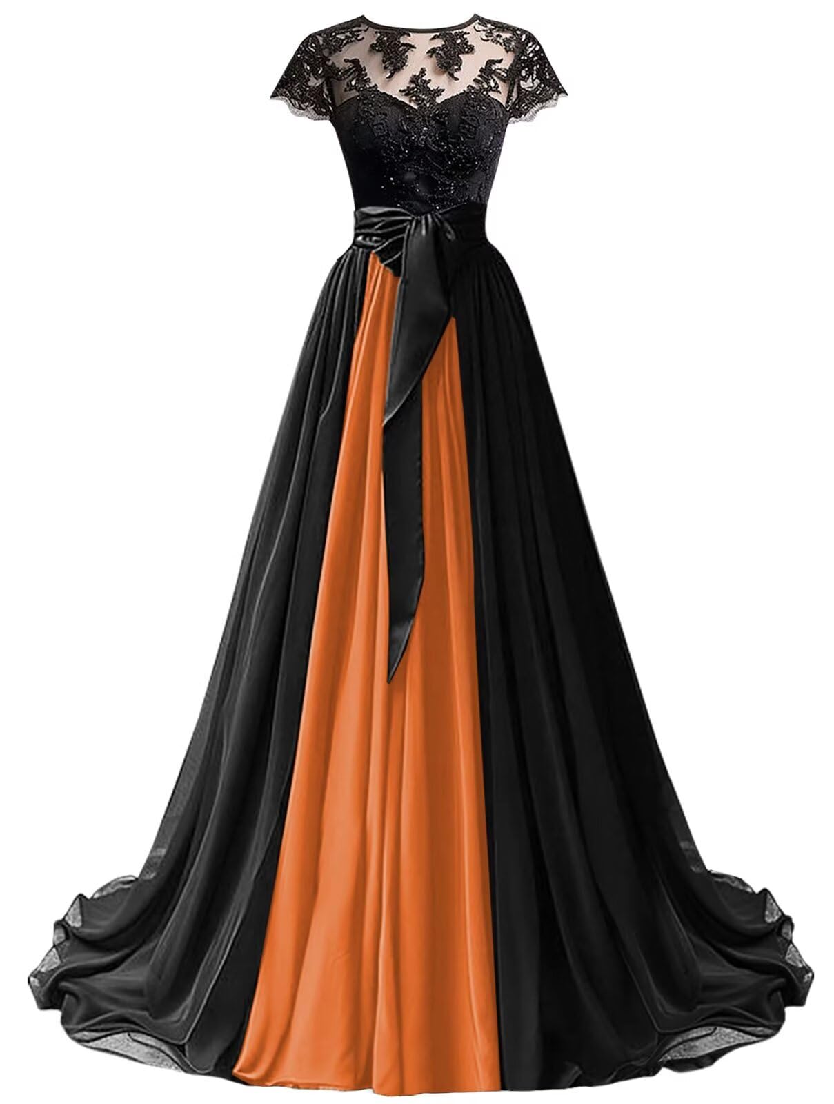Mouccy Chiffon Lace Neck Gown