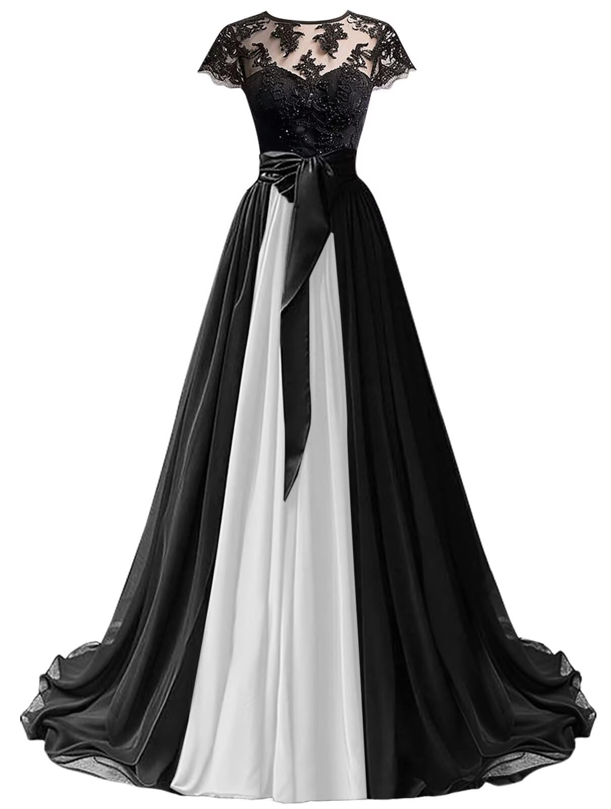 Mouccy Chiffon Lace Neck Gown