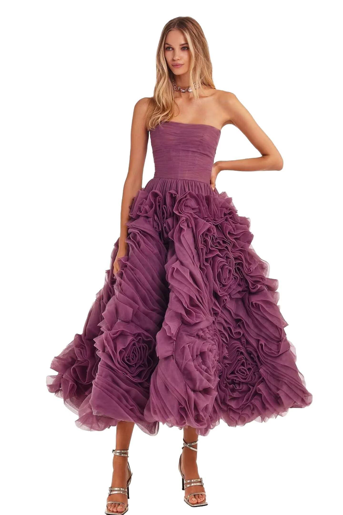 Organza Strapless Evening Gown