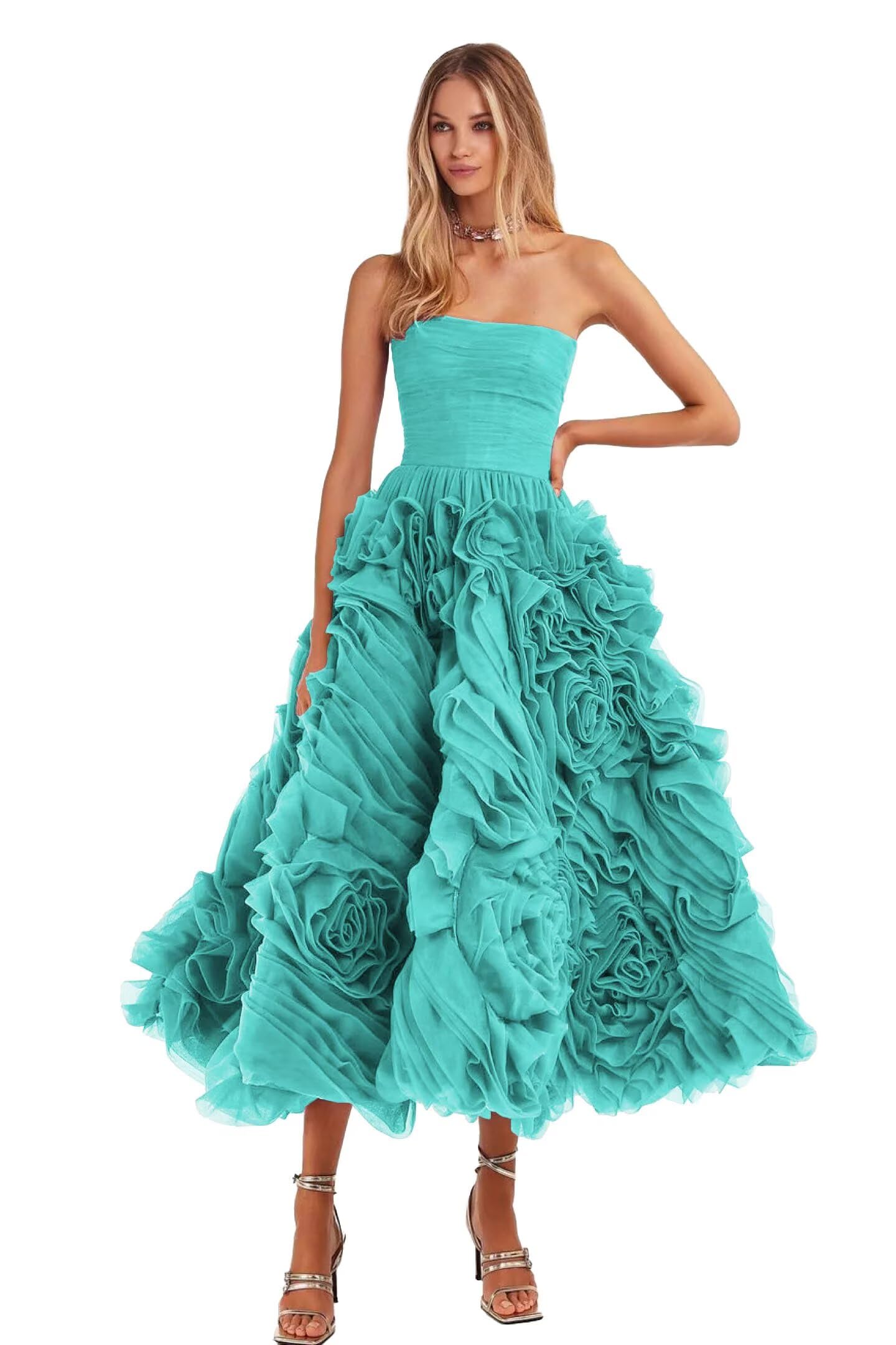 Organza Strapless Evening Gown