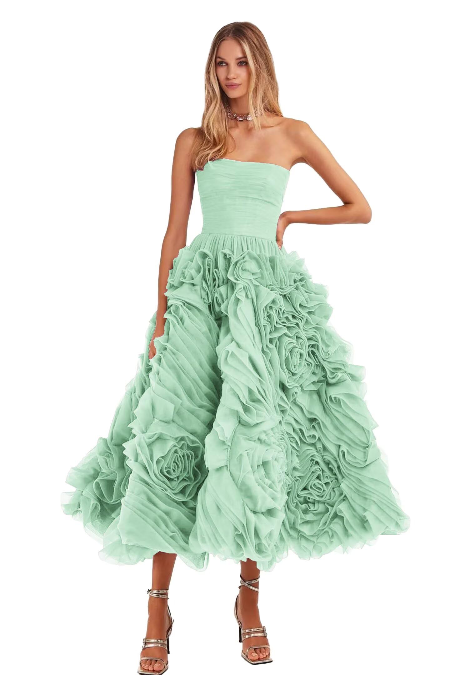 Organza Strapless Evening Gown