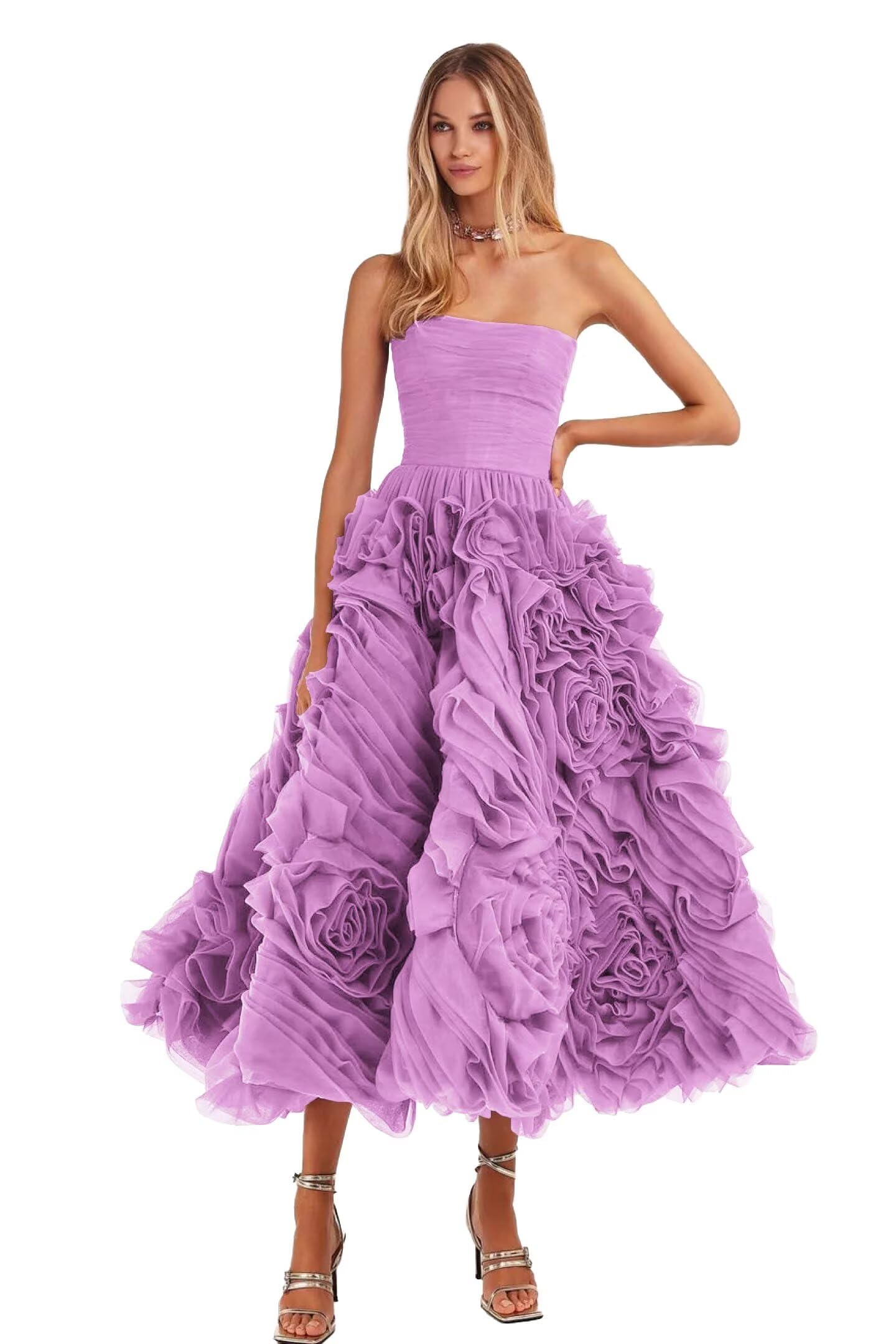 Organza Strapless Evening Gown