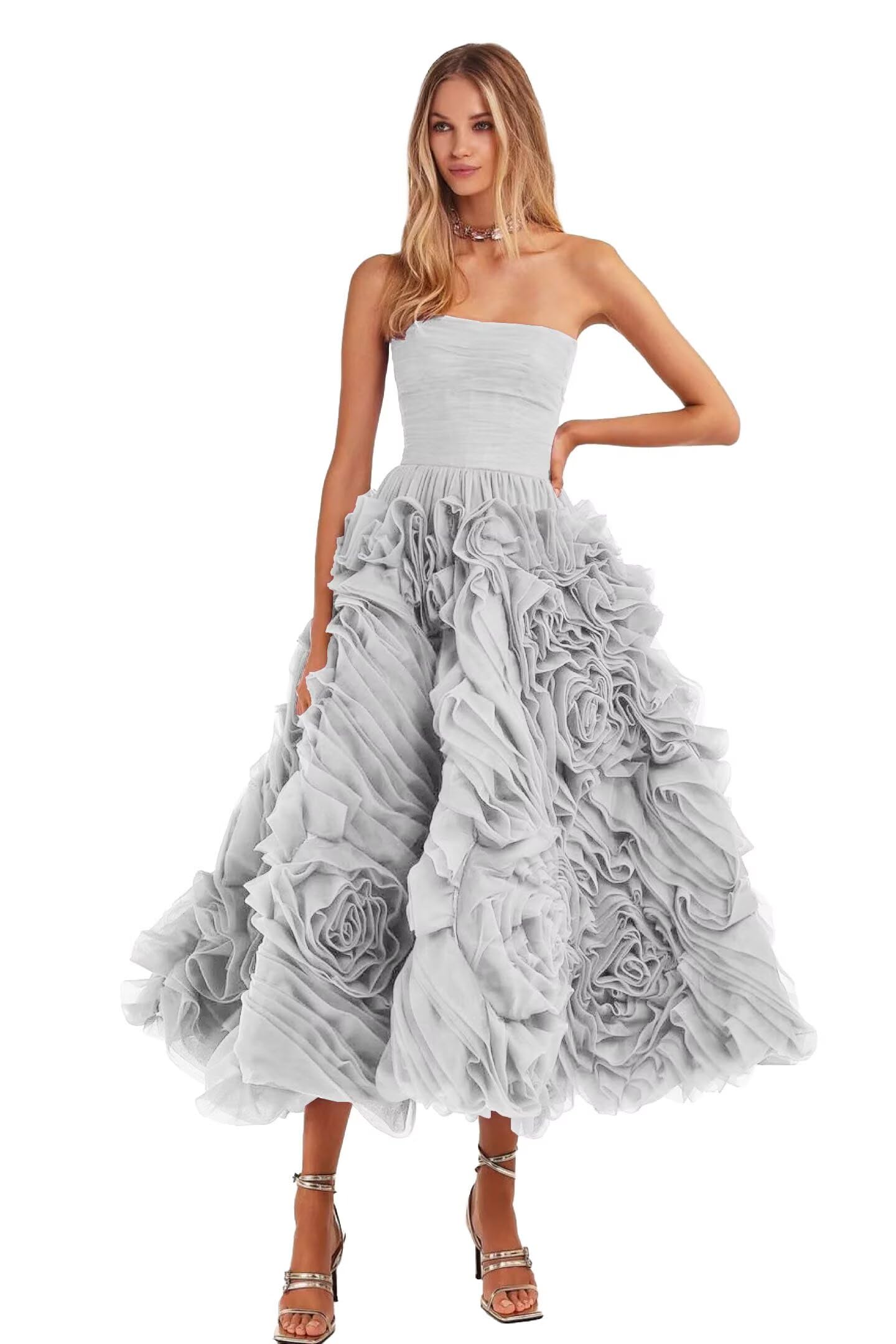 Organza Strapless Evening Gown