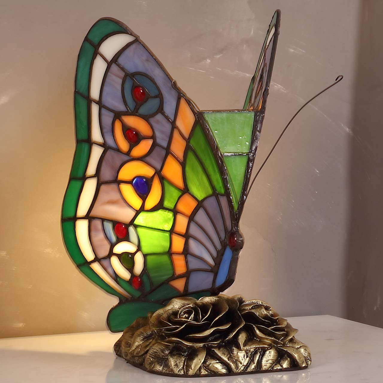 Butterfly Tiffany Style-Stained Glass Accent Table Lamp