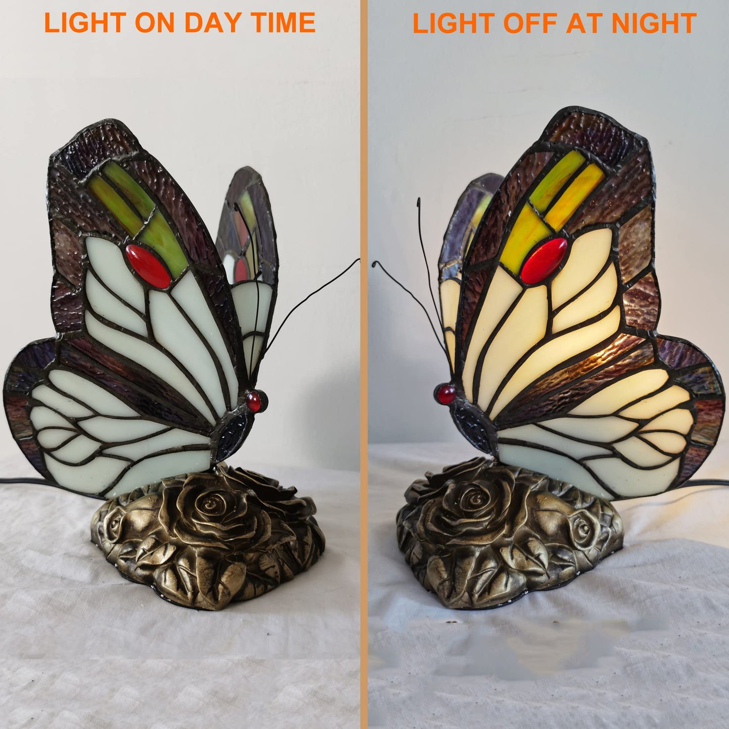 Tiffany Style Blue Fairy Butterfly Nightstand Table Lamps
