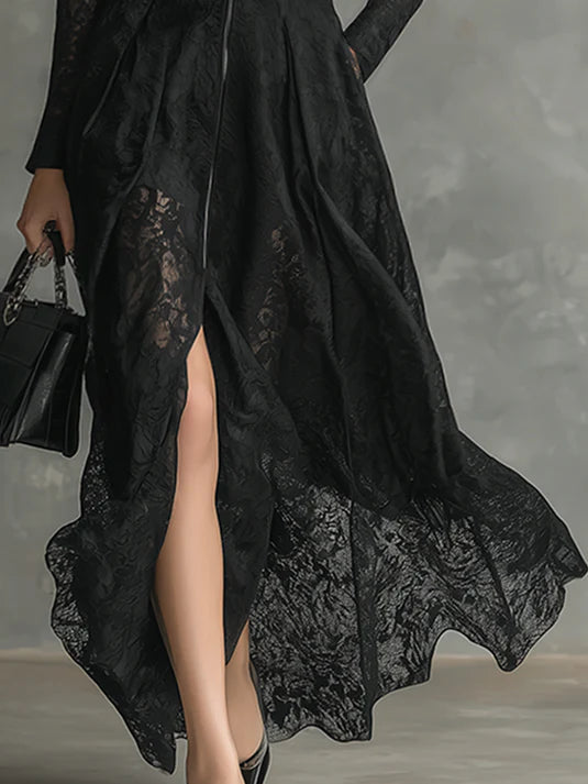 Black Lace Long Sleeve Maxi Dress