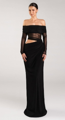 Sheer Off Shoulder Evening Dress