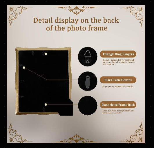 Embossed Vines Design Photo Frame with Easel & Hook
