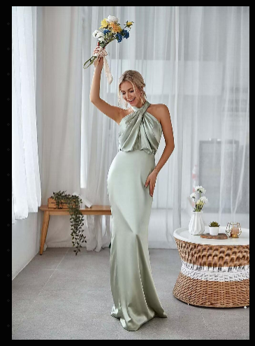 Mars Road Halter Neck Satin Dress