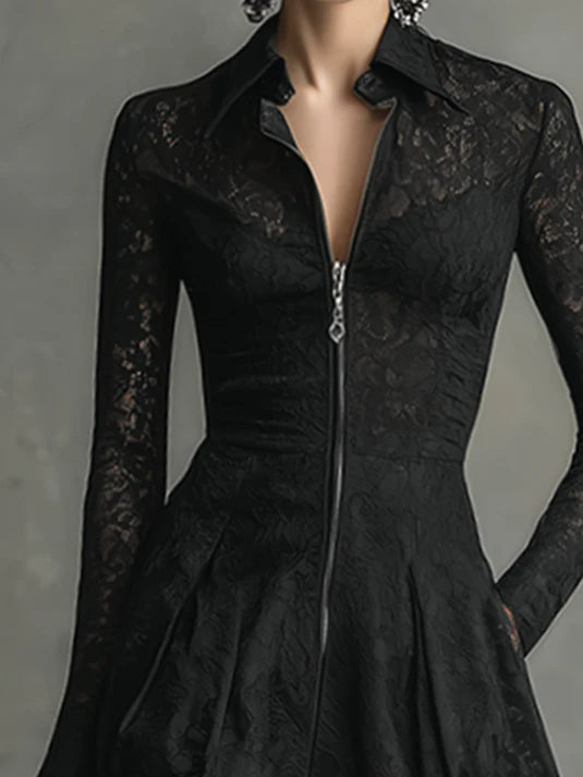 Black Lace Long Sleeve Maxi Dress