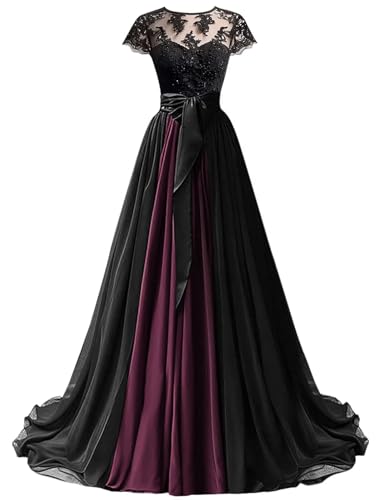 Mouccy Chiffon Lace Neck Gown