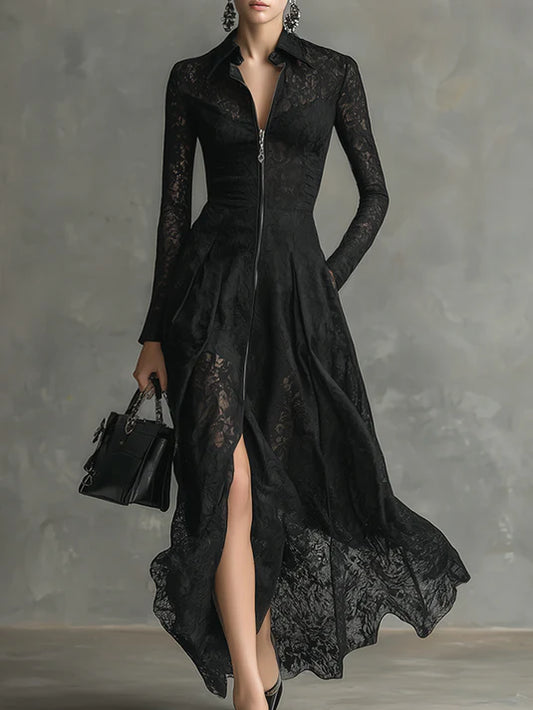 Black Lace Long Sleeve Maxi Dress