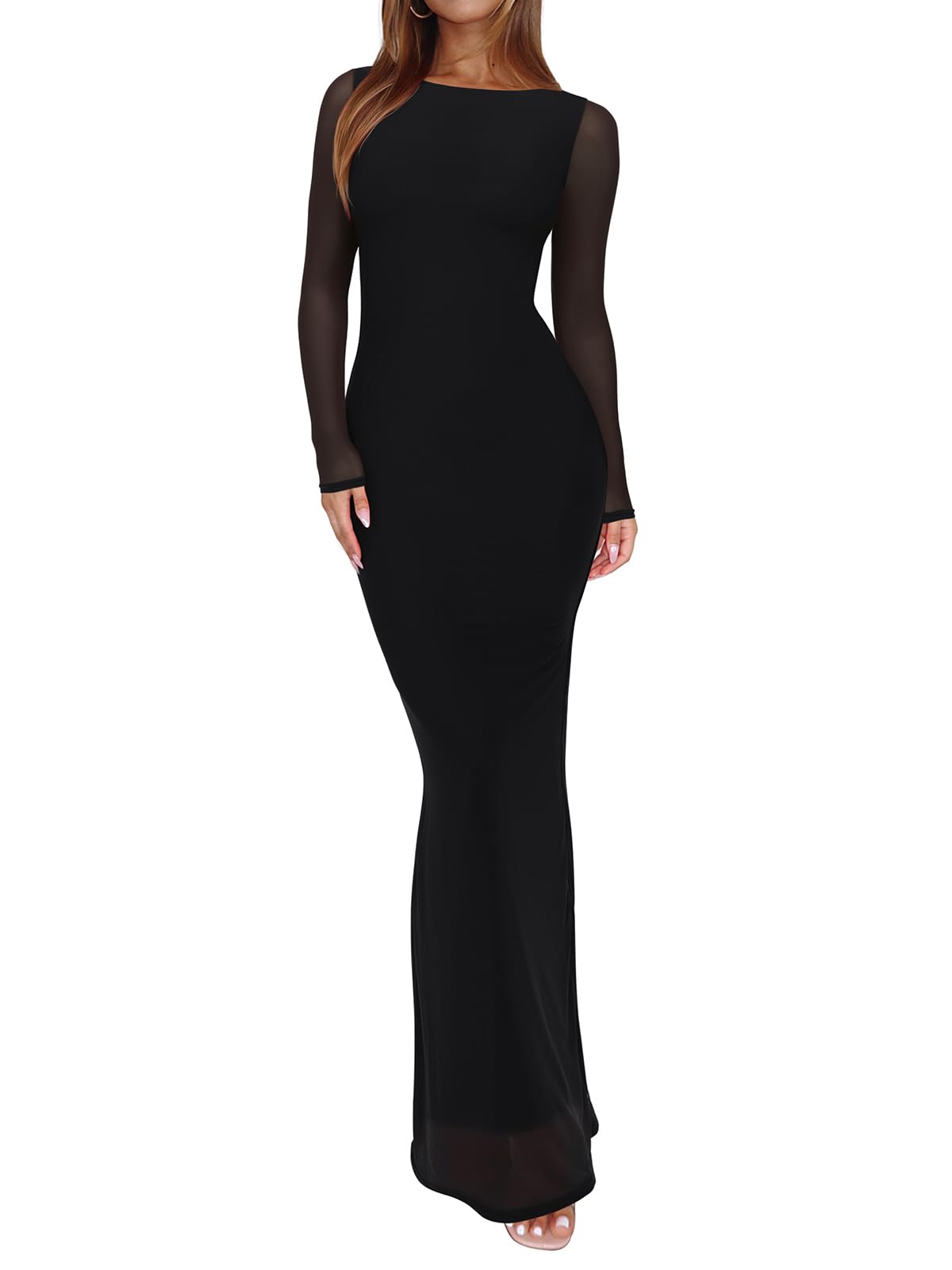 REORIA Sheer Long Dress