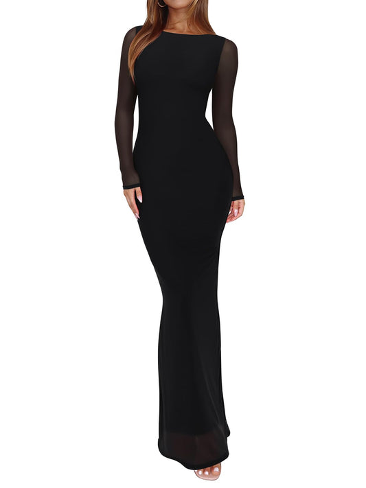 REORIA Sheer Long Dress