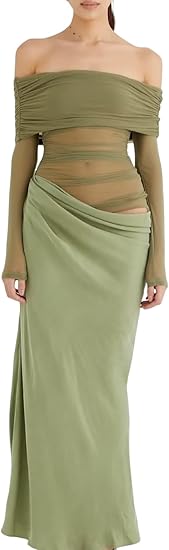 Sheer Off Shoulder Evening Dress