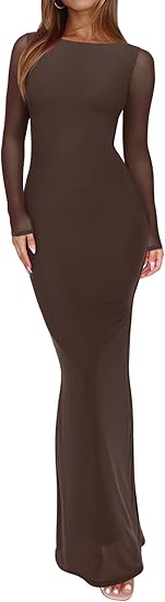 REORIA Sheer Long Dress