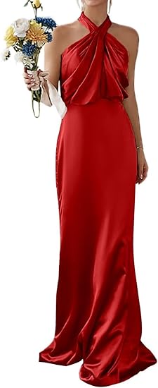 Mars Road Halter Neck Satin Dress