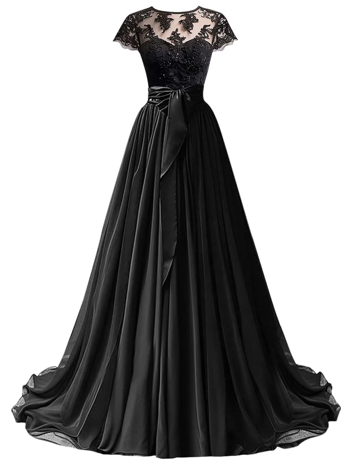 Mouccy Chiffon Lace Neck Gown