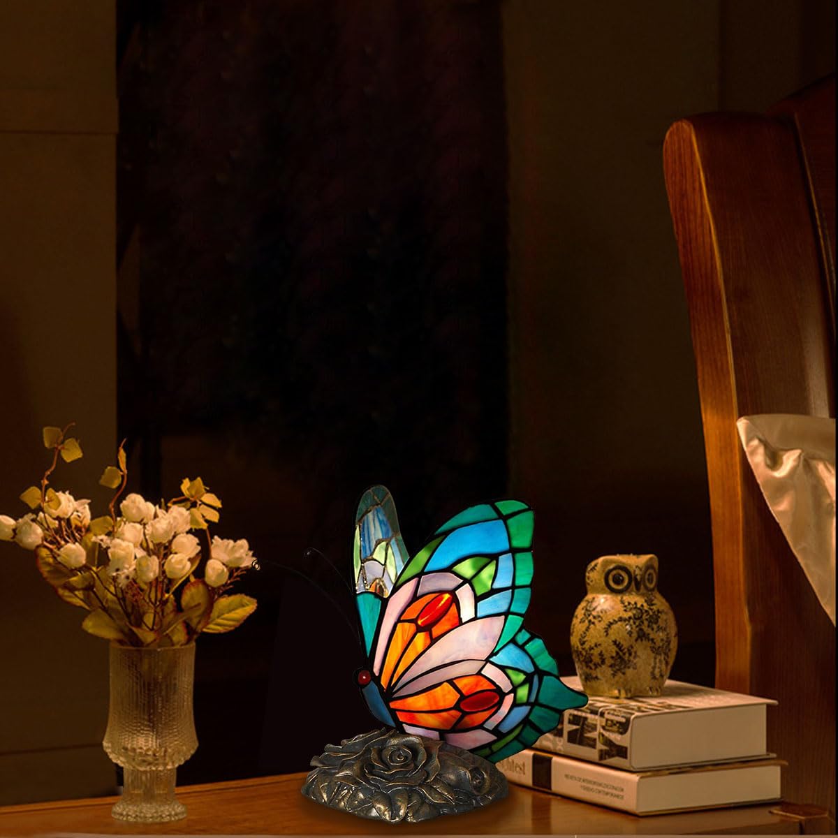 Tiffany Style Blue Fairy Butterfly Nightstand Table Lamps