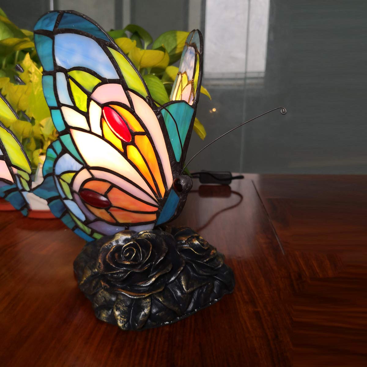 Tiffany Style Blue Fairy Butterfly Nightstand Table Lamps