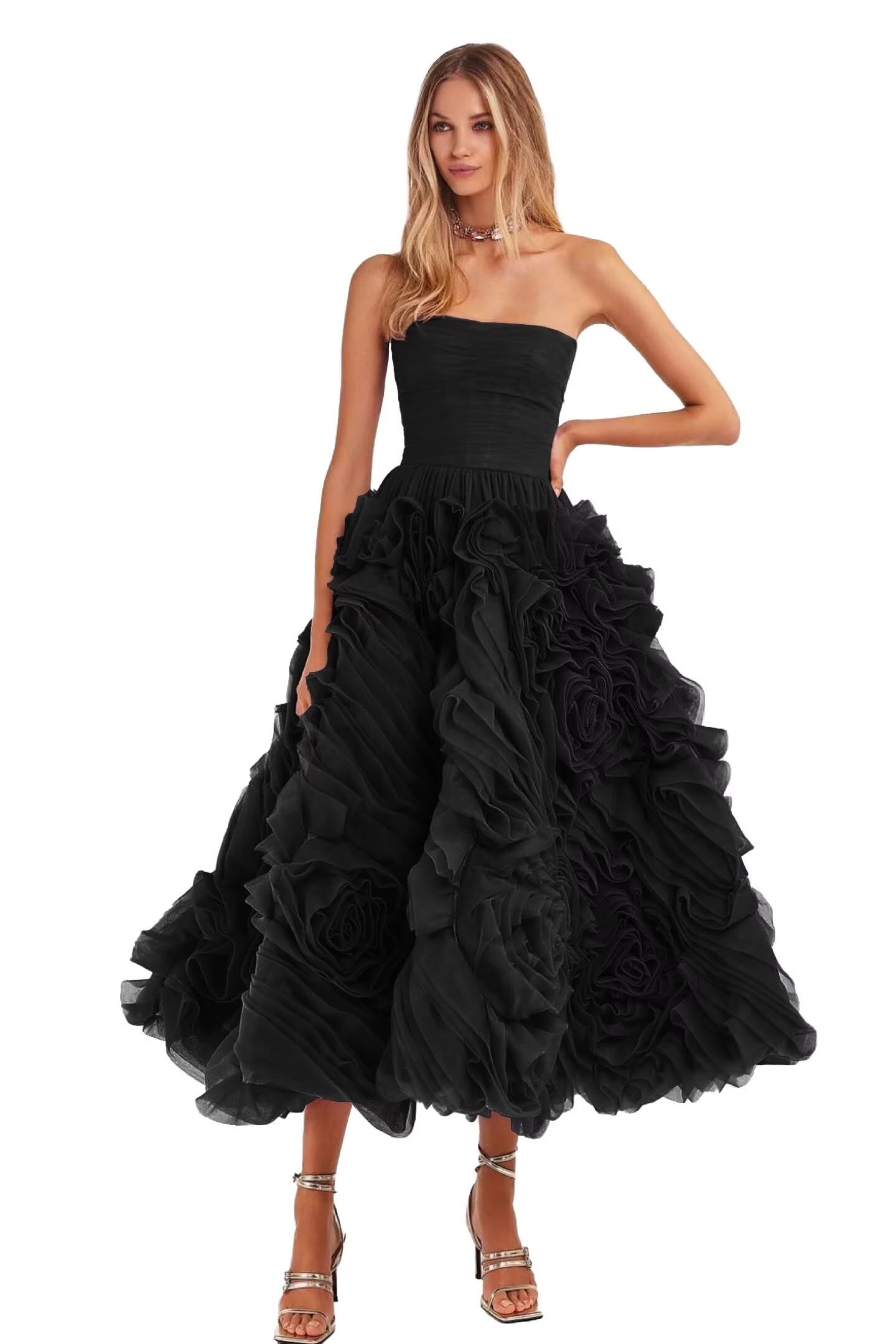 Organza Strapless Evening Gown