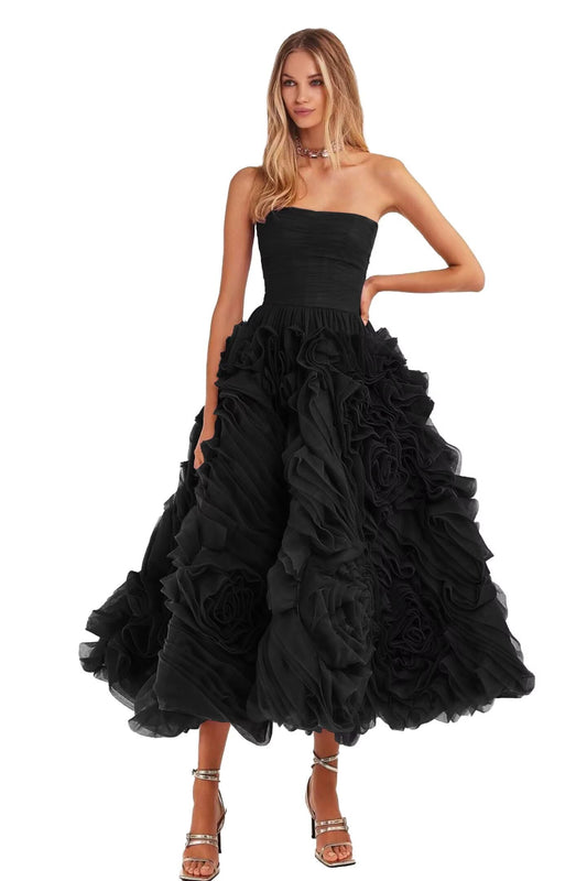 Organza Strapless Evening Gown