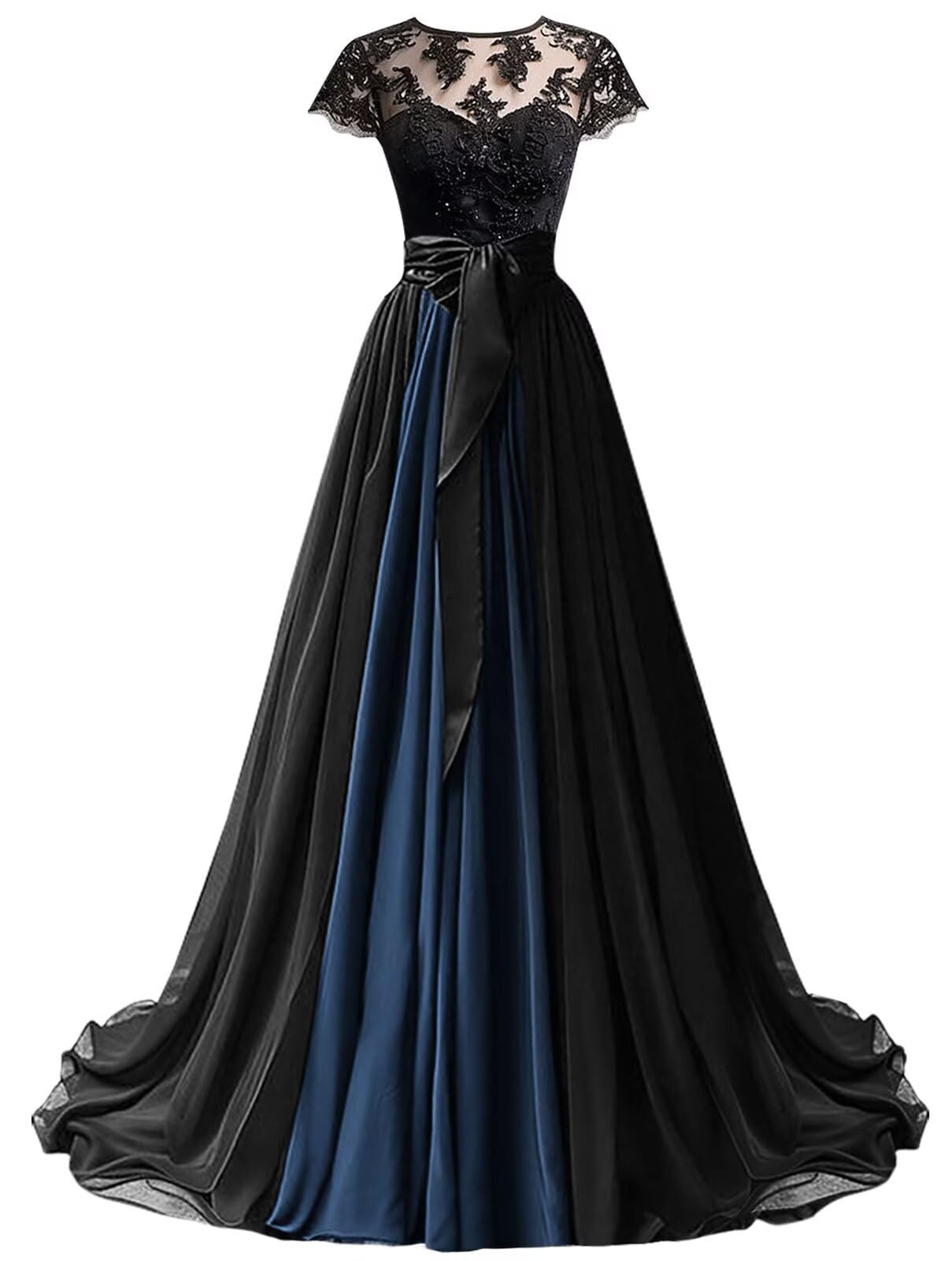 Mouccy Chiffon Lace Neck Gown