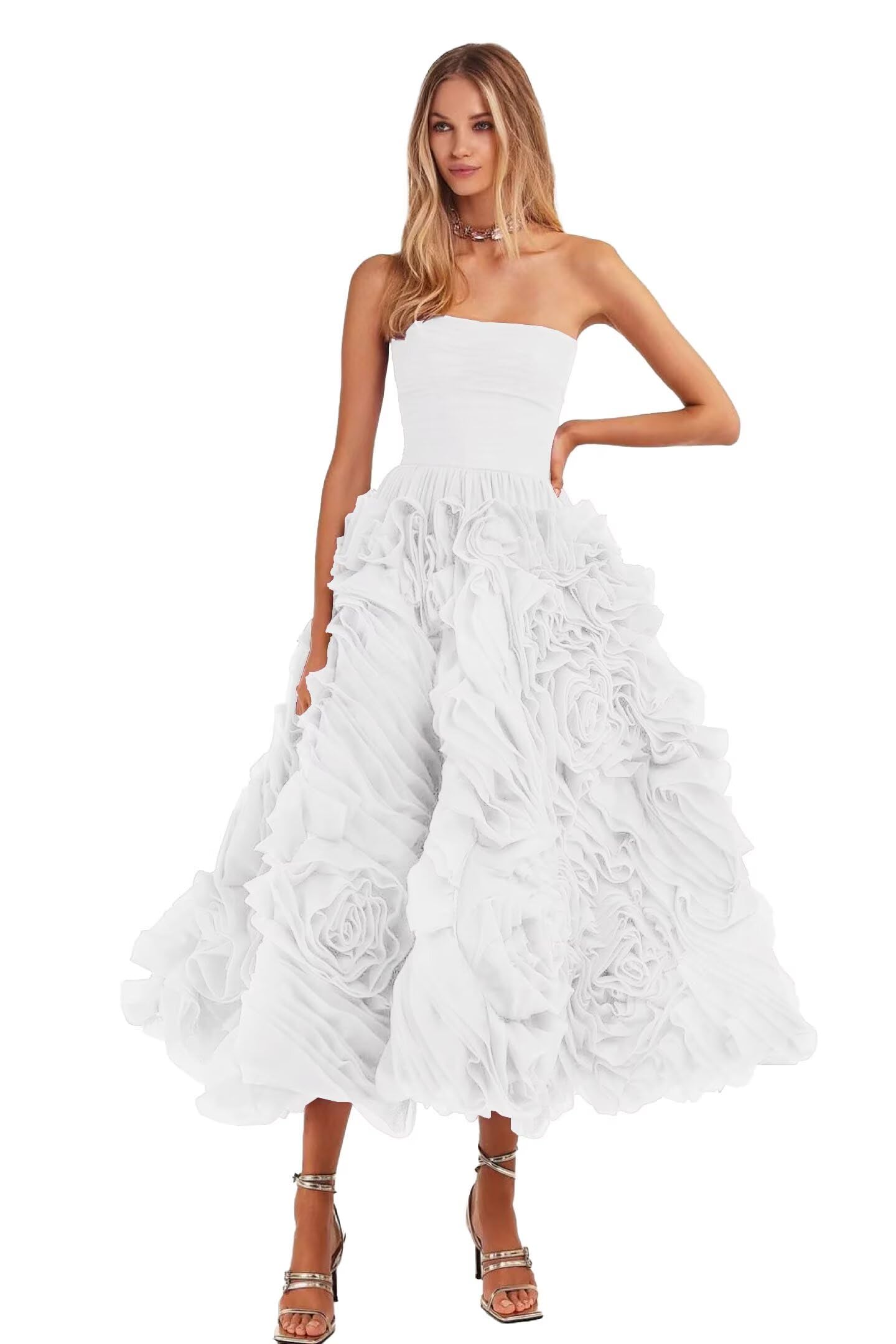 Organza Strapless Evening Gown