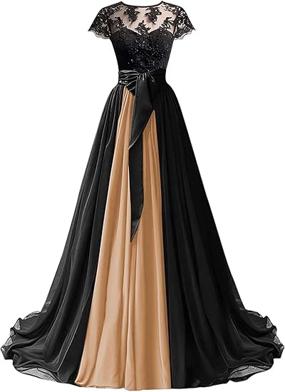Mouccy Chiffon Lace Neck Gown