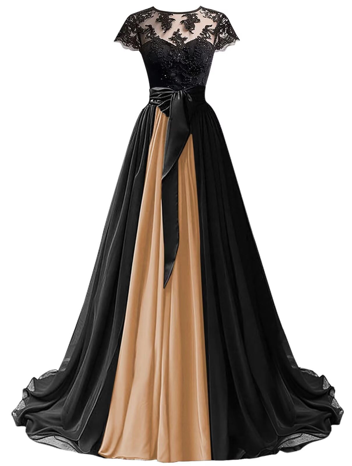 Mouccy Chiffon Lace Neck Gown