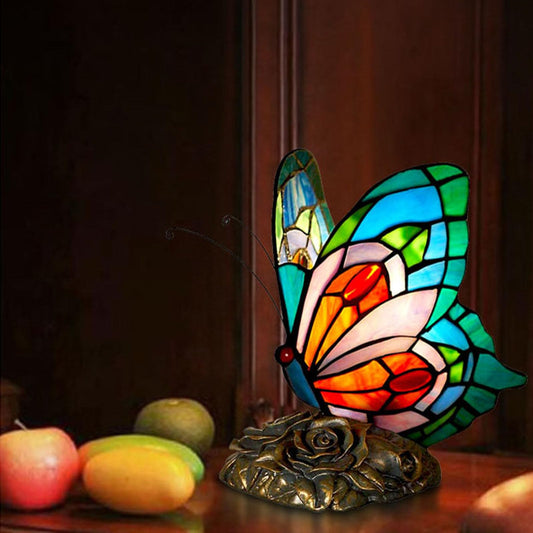 Tiffany Style Blue Fairy Butterfly Nightstand Table Lamps